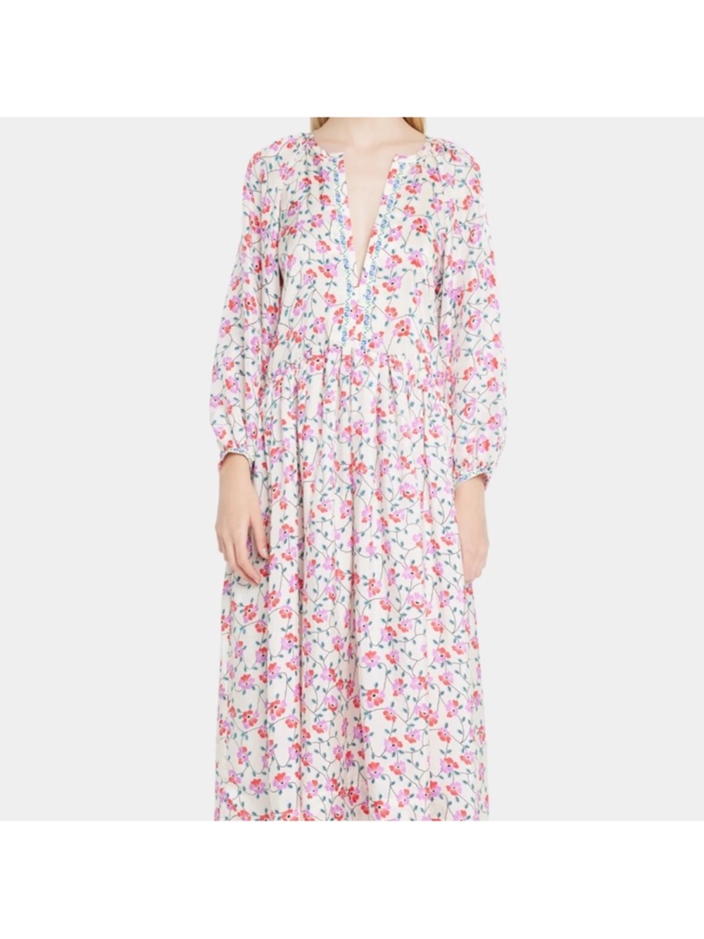Alix of Bohemia Saranna Hand-Printed Silk Floral Maxi Dress in Rosebud Size XS - Picture 4 of 15